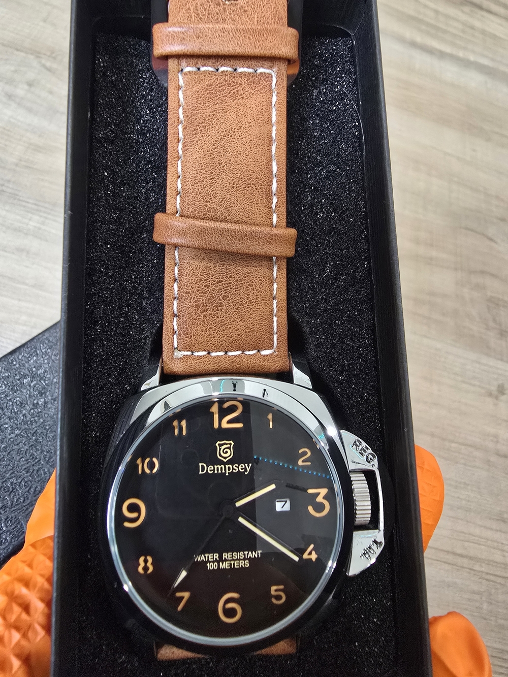 Men's Brown Leather Strap Authomatic Watch - Brown Dial